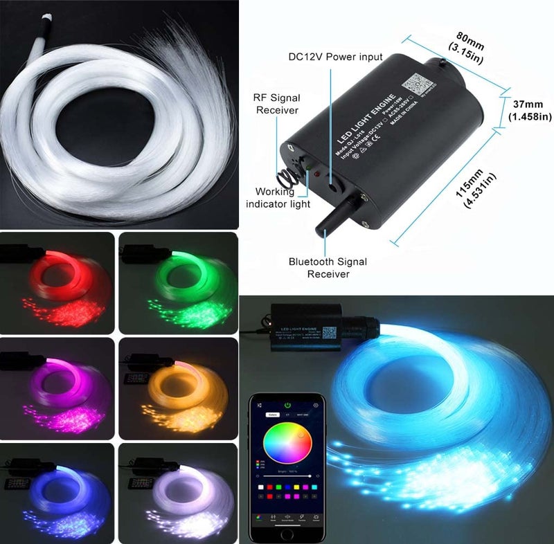 AZIMOM LED Bluetooth 16W RGBW Fiber Optic Light Star Ceiling Lighting Kits Music Mode 550pcs 0.03in 13.1ft Fibers Cables APP Remote Control For Car Home Headliner Light Decoration - Image 3